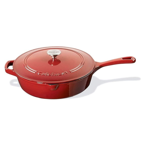 12-Inch Cast Iron Chicken Fryer with Lid, 4.5 Quart Capacity, Porcelain Enameled Interior, Oven Safe, Induction Compatible, Red Gradient