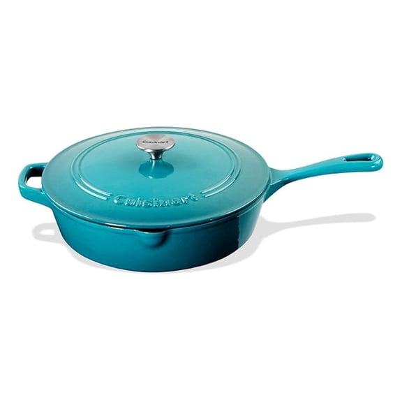 12-Inch Cast Iron Chicken Fryer with Lid, 4.5 Quart Capacity, Porcelain Enameled Interior, Oven Safe, Induction Compatible, Teal Gradient