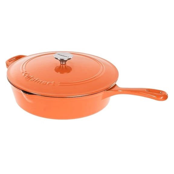 12-Inch Cast Iron Chicken Fryer with Lid, 4.5 Quart Capacity, Porcelain Enameled Interior, Oven Safe, Induction Compatible, Terracotta Orange