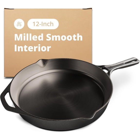 12-Inch Cast Iron Skillet with Smooth Milled Surface and Organic Pre-Seasoning