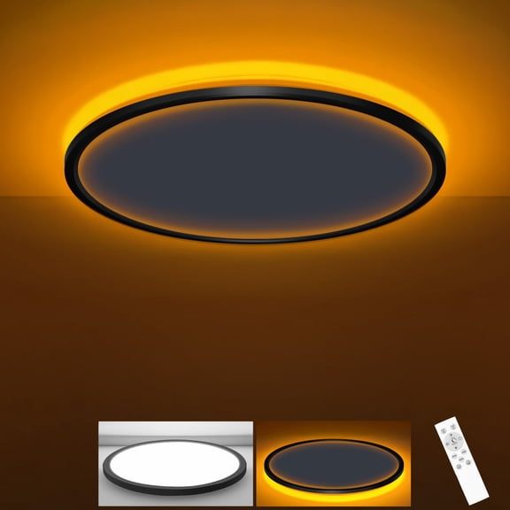 12 Inch Ceiling Light with Night Light 1800K, 3000K-6500K Selectable LED Light Fixture with Remote Control, 24W 2400lm Dimmable Ceiling Lamp for Bedroom Kitchen-Black