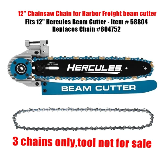 12 Inch Chainsaw Chain 3/8" LP Pitch .050" Gauge 46 Drive Links Fits Harbor Freight Beam cutter Hercules 58804 (3 Chains)