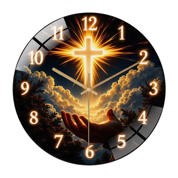 12 Inch Christian- Cross- Wall Clock | Inspirational Religious Decor |Spiritual Home Gift Style 1212inch(3030cm)
