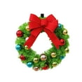 thumbnail image 1 of 12 Inch Christmas Artificial Flower Wreath Decoration, Bright Green Wreath With Red Bow And Colorful Round Balls Hanging Decoration For Party, 1 of 4