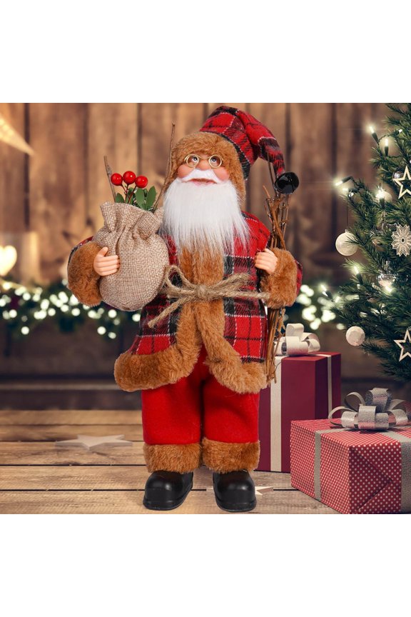 12-Inch Christmas Santa Claus Doll - Standing Polyester Fiber Decoration, 20x10x32cm, Festive Window & Shelf Decor, Holiday Gift