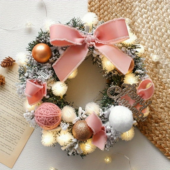 12 Inch Christmas Wreath, Small Pink Flocked Pink Christmas Wreath, Door Wreath With Ribbon Bow And Christmas Ball Ornament, Front Door Decor, Indoor Outdoor Wreath, Housewarming Gifts for friends