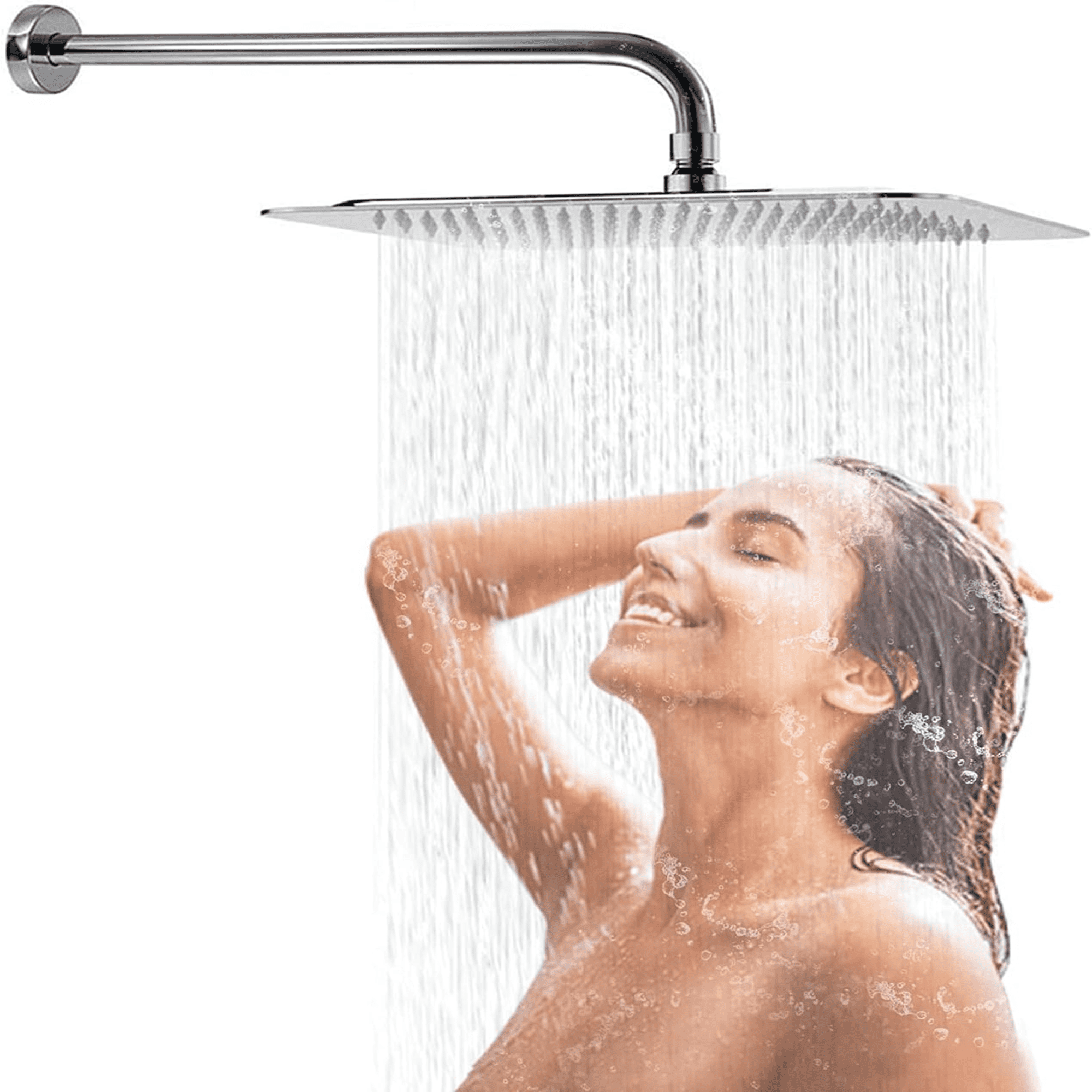 12 Inch Chrome Rain Shower Head, Square Ultra Thin 304 Stainless Steel ...