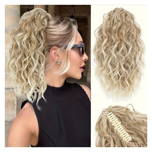 12-Inch Clip-In Short Wave Curly Hair Extensions for Women - Elegant Water Ripple Pattern for Daily Wear and Parties