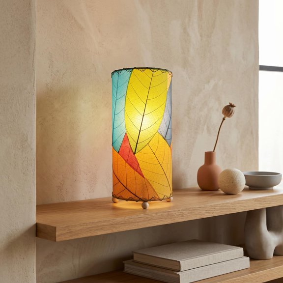 12 Inch Cocoa Leaf Cylinder Table Lamp Multi Eangee Home Design