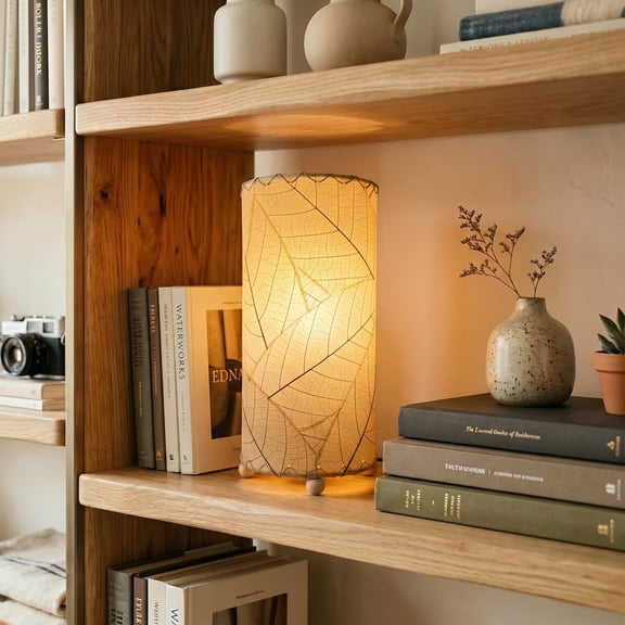 12 Inch Cocoa Leaf Cylinder Table Lamp Natural Eangee Home Design