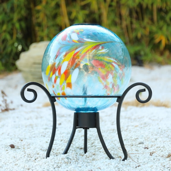12 Inch Colorful Splash Glass Solar Gazing Ball,Solar LED Globe Light, Decorative Outdoor Accent for Garden, Patio & Lawn,Outdoor Decor