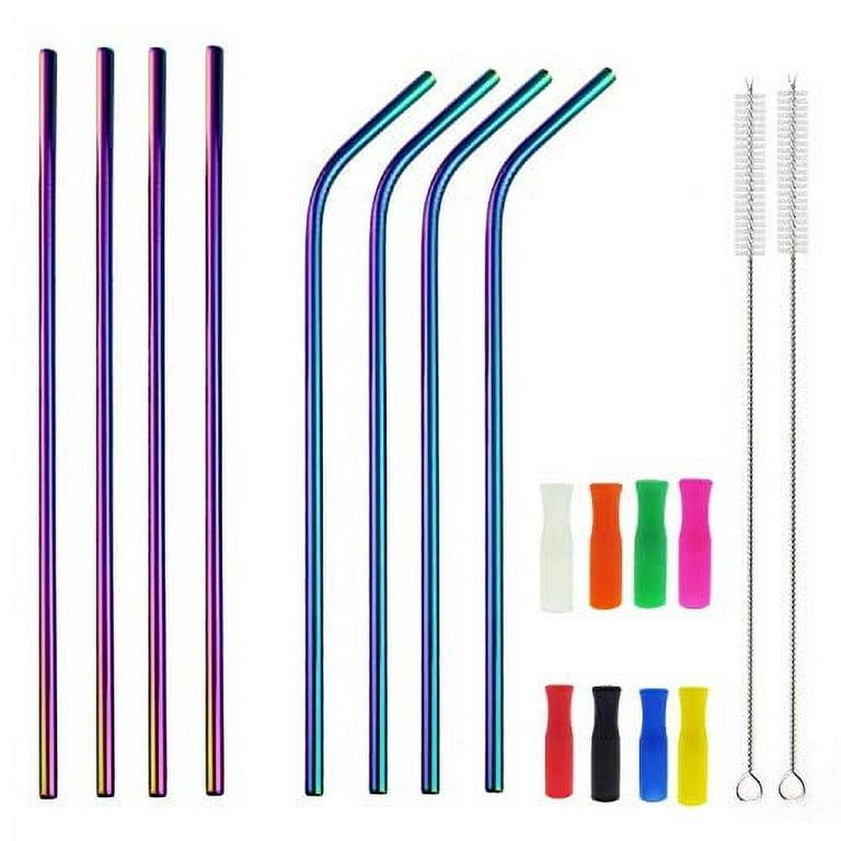 Stainless Steel Metal Straws with Silicone Tips, Long Reusable