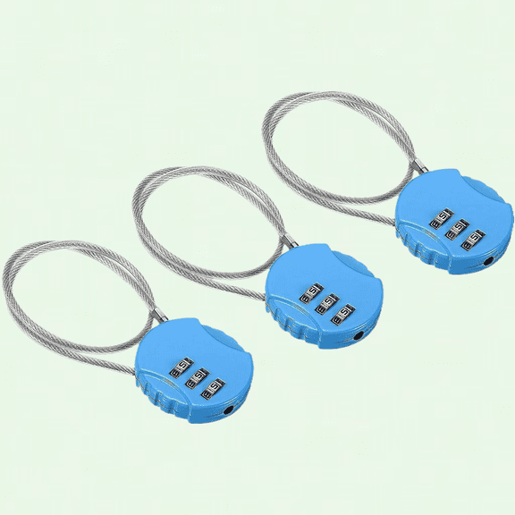 12 Inch Combination Lock, 3 Pack Light Blue Waterproof Padlock with Wire Rope
