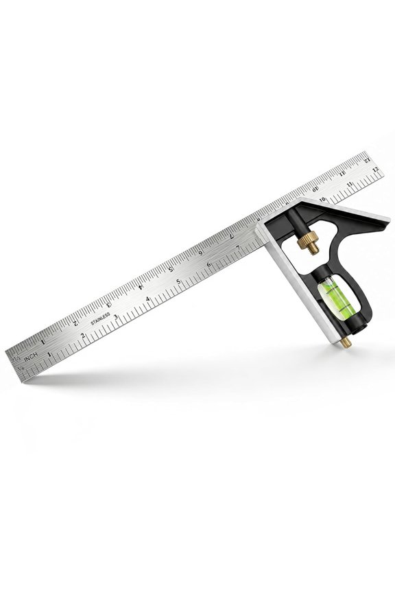 12 Inch Combination Square, Adjustable Carpenter Square with Stainless Steel Ruler and Aluminum Head, Metric and Inch Scale, Bubble Level and Scriber, 90 and 45 Degree Combo Layout Tool