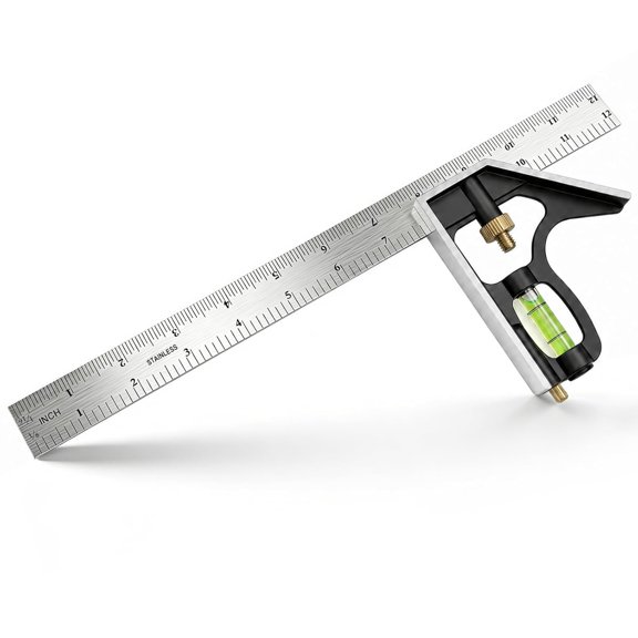 12 Inch Combination Square, Adjustable Carpenter Square with Stainless Steel Ruler and Aluminum Head, Metric and Inch Scale, Bubble Level and Scriber, 90 and 45 Degree Combo Layout Tool