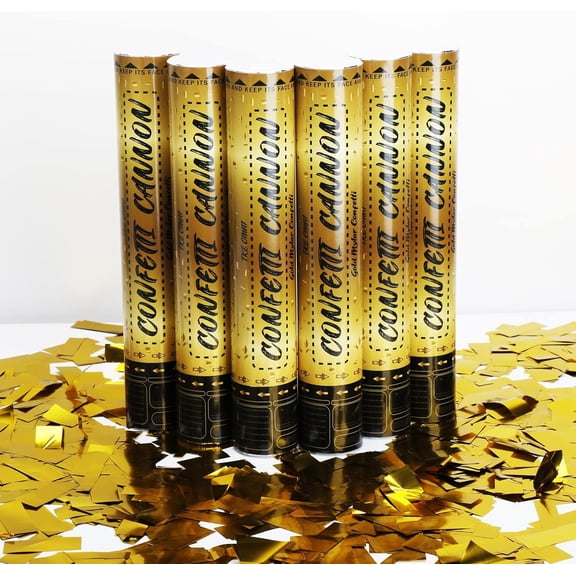 12 Inch Confetti Cannons (6 Pack) Gold Mylar Confetti Poppers - Air Powered Party Poppers Confetti Shooters for Birthday, Wedding, Graduation, Christmas, New Year Celebrations