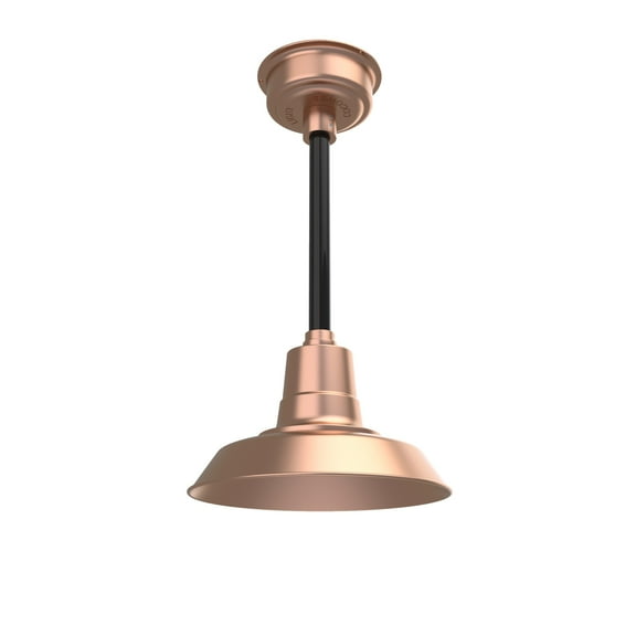 12" Inch Copper Vintage Barn Light with a Black Downrod and Standard Base