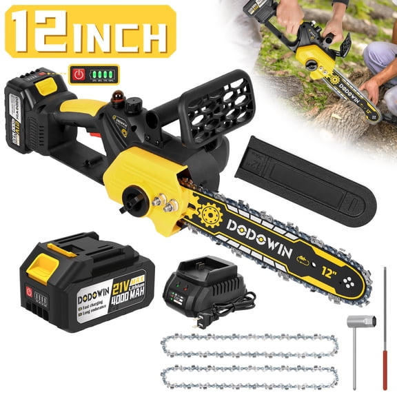 12-Inch Cordless Chainsaw with Battery and Charger, Lightweight Electric Chain Saw for Tree Pruning and Yard Work, Portable Wood Cutting Tool for Home Use