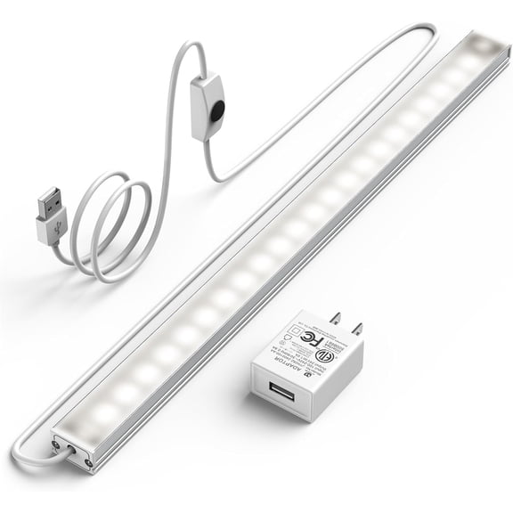 12 Inch Under Counter LED Lights Dimmable 5000K Plug in Light | 12" Under Cabinet LED Light Strip, Dimmable 5000K Plug in Counter Light for Kitchen Desk Shelf