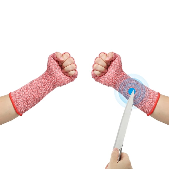 12 Inch Cut Resistant Sleeves with Finger Grips Forearm Protective Sleeves Level 5 Protection Red