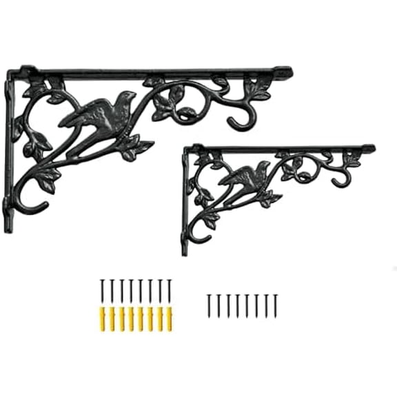 12 Inch Decorative Bird Shelf Brackets,2 Pack Cast Iron Shelf Supply,12''*6.5'' Antique Black Corbel,Screws Anchor Included