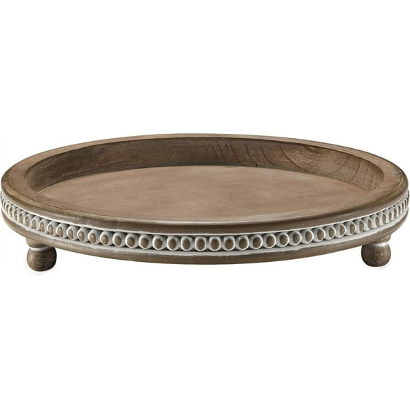 12 Inch Decorative Tray, Small Beaded Tray Coffee Table Decor, Warm Brown Round Wooden Tray for Coffee Table, Dining Room Table Entryway and Living Room Table