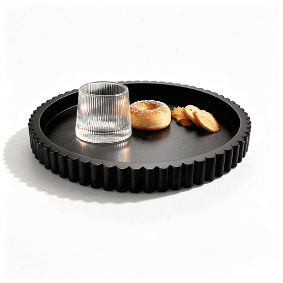 12 Inch Decorative Tray for Coffee Table, Black Wooden Round Tray for Kitchen Counter & Living Room Home Decor