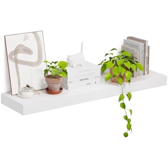 12 Inch Deep Floating Shelves, 48 x 12 inches Long, Large Display & Storage Shelf, Rustic Wood Wall Shelves for Fireplace Mantel, Set of 1(White)$$Home Decor, Kitchen, & Other