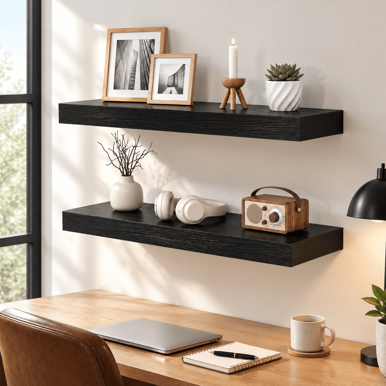 12 Inch Deep Floating Shelves Black 24 Long 2