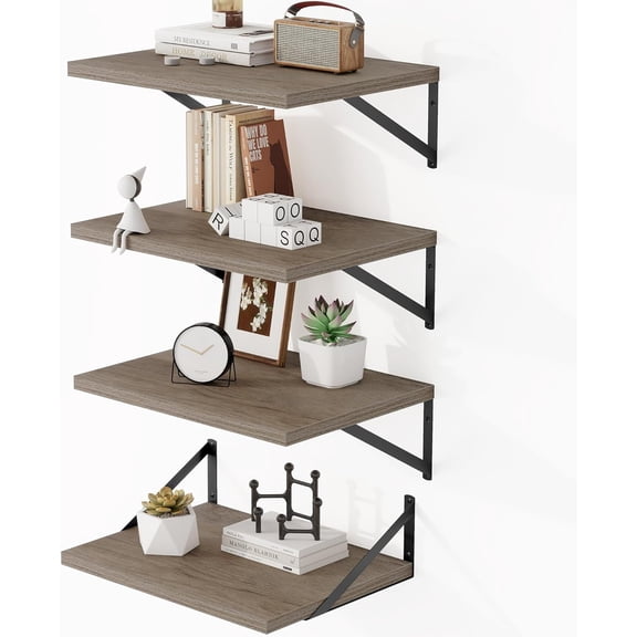 12 Inch Deep Floating Shelves for Wall, 16W x 12D Wide Floating Shelves Heavy Duty, Wood Wall Shelves for Living Room Bedroom Bathroom Kitchen- Set of 4