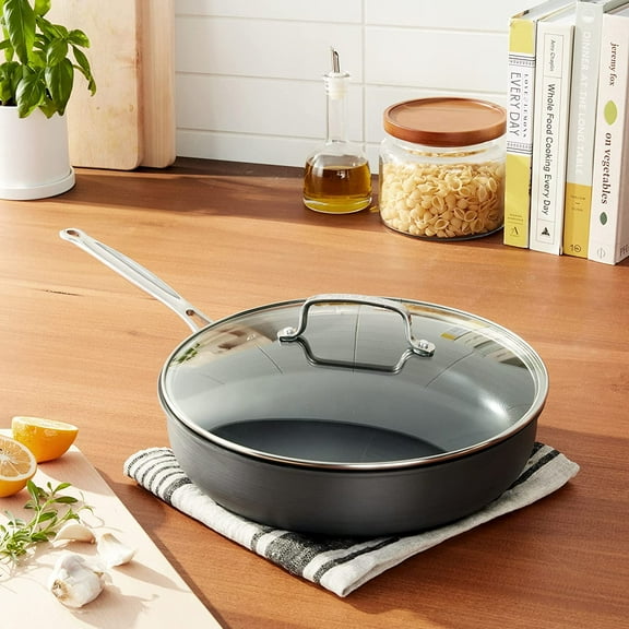 12-Inch Deep Fry Pan with Cover, Chef's Classic Nonstick Hard Anodized Collection for Professional Cooking