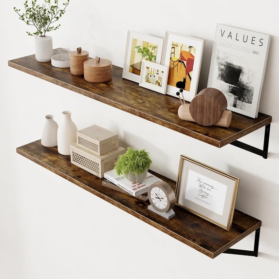 12 Inch Deep Rustic Wood Floating Wall Shelves, 48 Inch Wide x 12 Inch ...