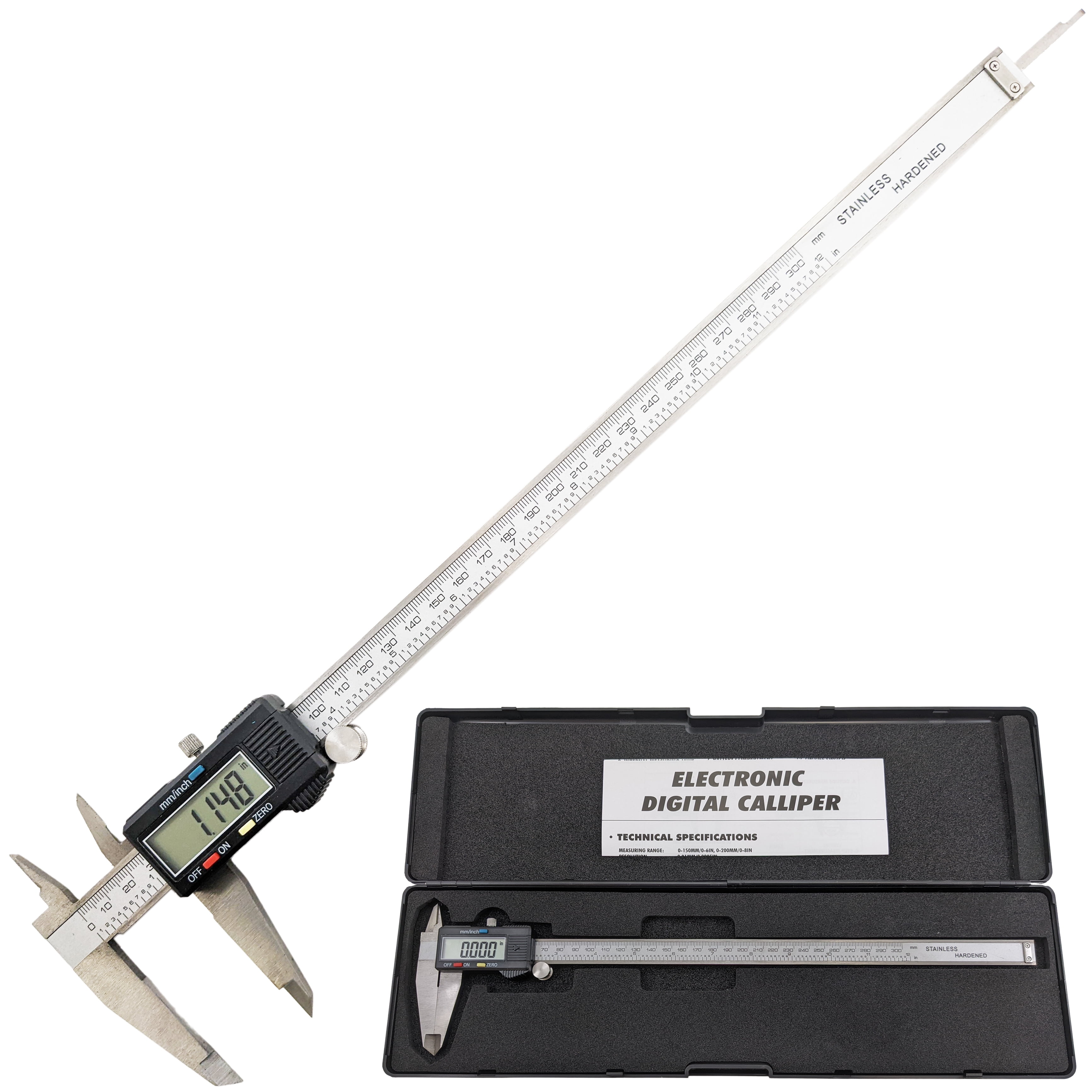 12Inch Digital Caliper with LCD Display, Stainless Steel Scale