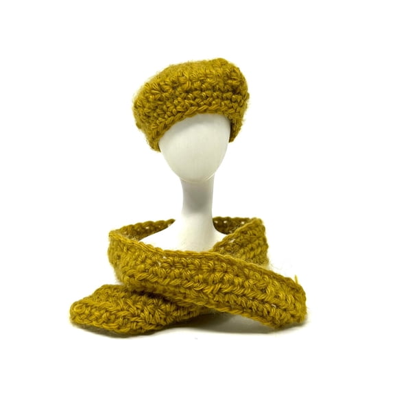 12 Inch Doll Fashion Handmade Khaki Knit Scarf & Beanie Hat