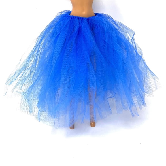 " Doll Handmade Blue Long Fringe Ballerina Tutu Skirt w White Ribbon