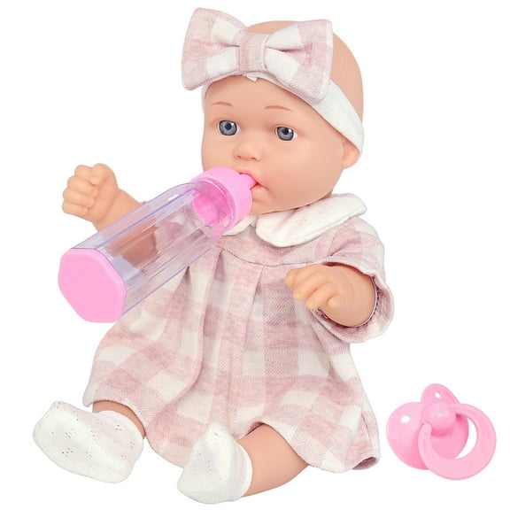12 Inch Doll in Gift Box Packaged checkered Dress Style with pacifer feeding bottle for Birthday Halloween Christmas Gift