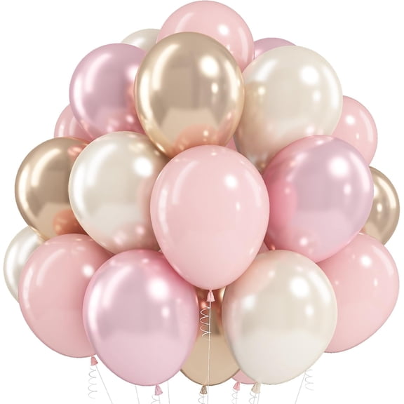 12 Inch Double Stuffed Balloons Set, White Pink Champagne Gold Latex Balloons for Birthday Wedding Baby Shower Party Decor