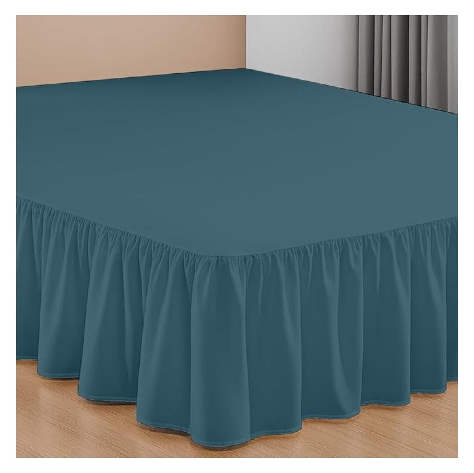 12 Inch Drop Ruffled Bed Skirt King Size - Classic Gathered Styling, Platform Style Dust Ruffle with Secure Fit, Split Corners, Wrinkle-Resistant Microfiber - Teal