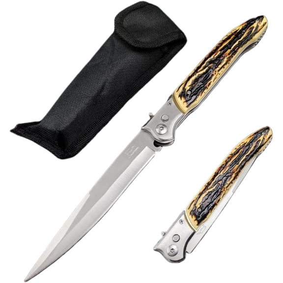 12 Inch EDC Large Folding Knife, Pocket Knife for Men, 420 Stainless Steel and Wood Handle, Unique Gentleman's Gift, Lightweight Cool Knife for Outdoor Camping with Black Nylon Sleeve
