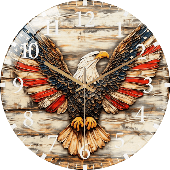 12 Inch Eagle- Glass Wall Clock,Making - Patriotic- Distressed  Home Decor (30×30cm)