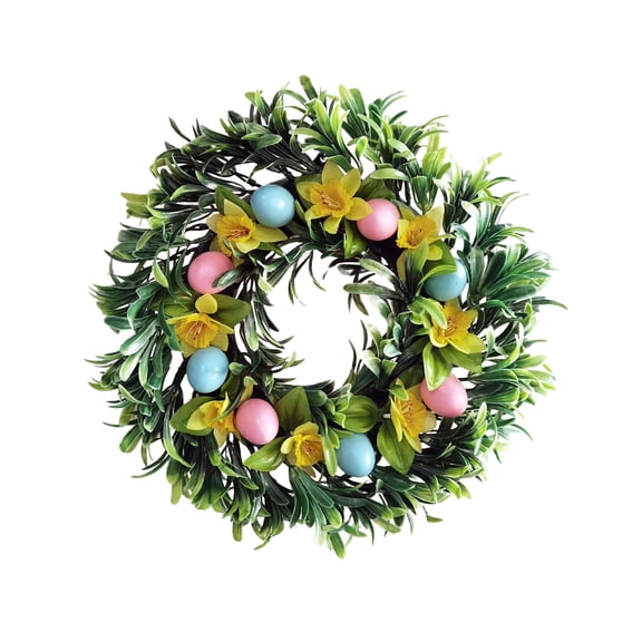 12 Inch Easter Wreath for Front Door,Spring Wreath with Pastel Eggs,Colorful Berries,and Lamb Ears,Farmhouse Holiday Decor for Window,Wall,Indoor or Outdoor