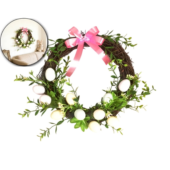 12 Inch Easter Wreath with Colorful Eggs, Artificial Flower Wreath for Front Door Wall and Easter Decorations