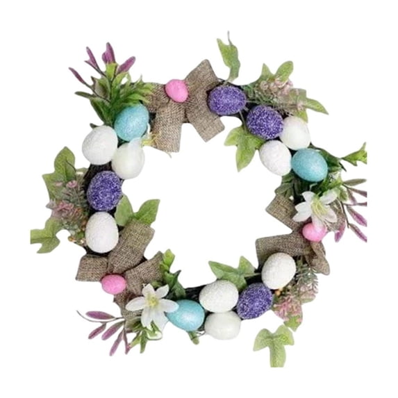 12 Inch Easter Wreath with Colorful Eggs, Easter Egg Wreath Artificial Flower Wreath for Front Door Wall Easter Decorations