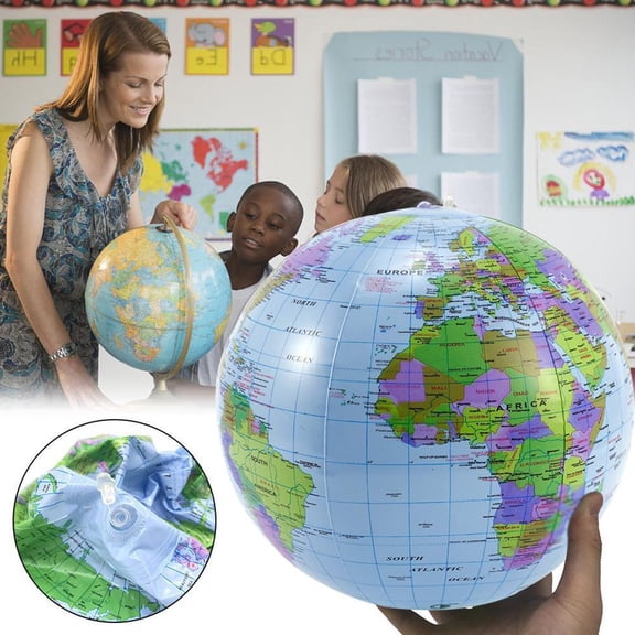 12-Inch Educational Earth Map Ball for Kids, Geography Decor, Blue Vinyl
