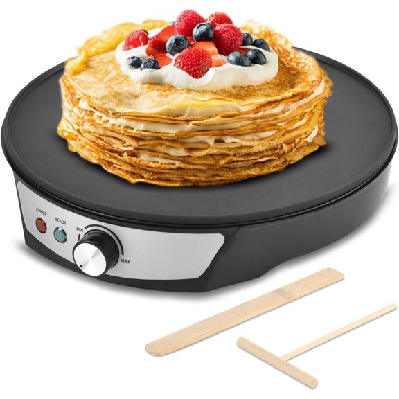 12 Inch Electric Crepe Maker, Nonstick Pan Griddle with Adjustable Temperature Control, LED Indicator Lights, Spreader and Spatula Included, Pancake Tortilla Dosa Maker