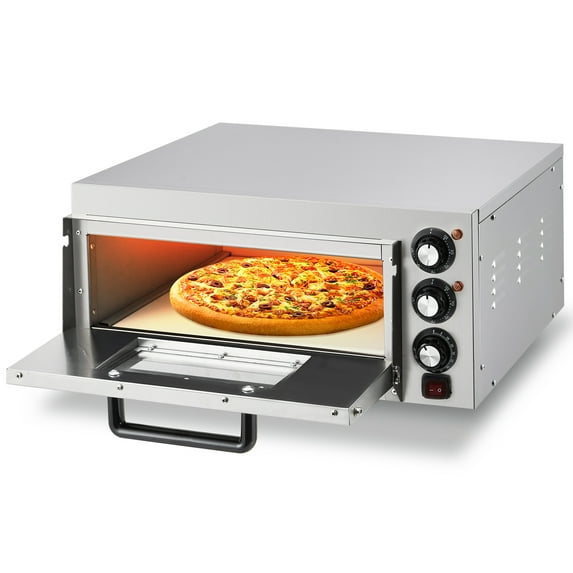 12 Inch Electric Pizza Oven,1100W Countertop Pizza Oven,Commercial Pizza Maker with Removable Handle, Stainless Steel Electric Pizza Maker With Adjustable Timer & Easy-Clean Crumb Tray