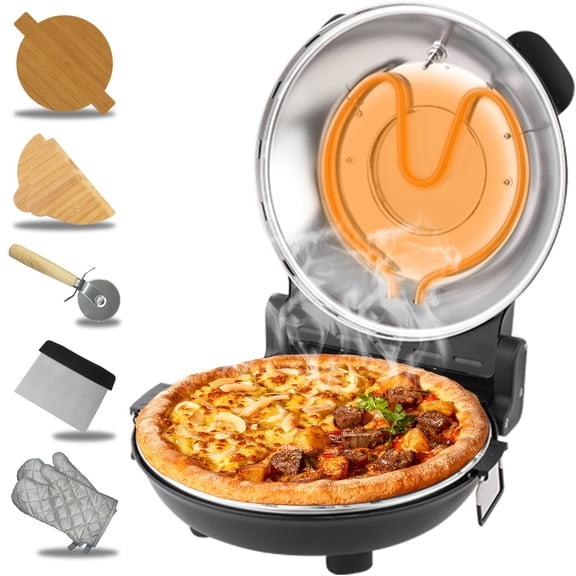 12 Inch Electric Pizza Oven, Countertop Design with Ceramic Baking Stone, Max 800°F, Fast Baking for Crispy Crust, Indoor & Outdoor Use