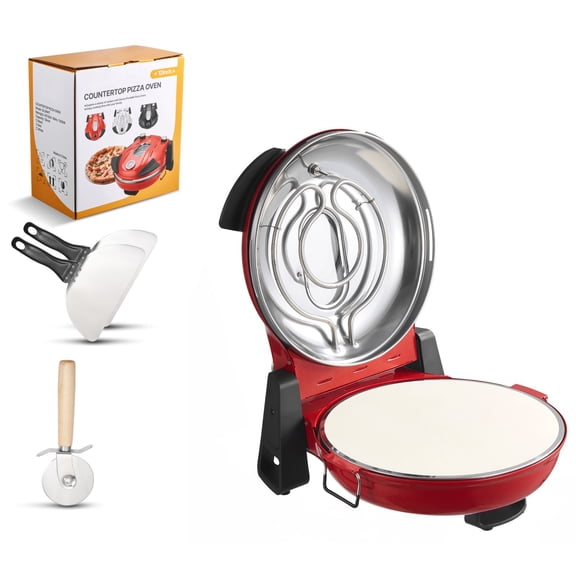 12 Inch Electric Pizza Oven with Cordierite Stone 1200W 5 Mode Temperature Control Viewing Window Heats to 788 F Red Home Pizza Maker