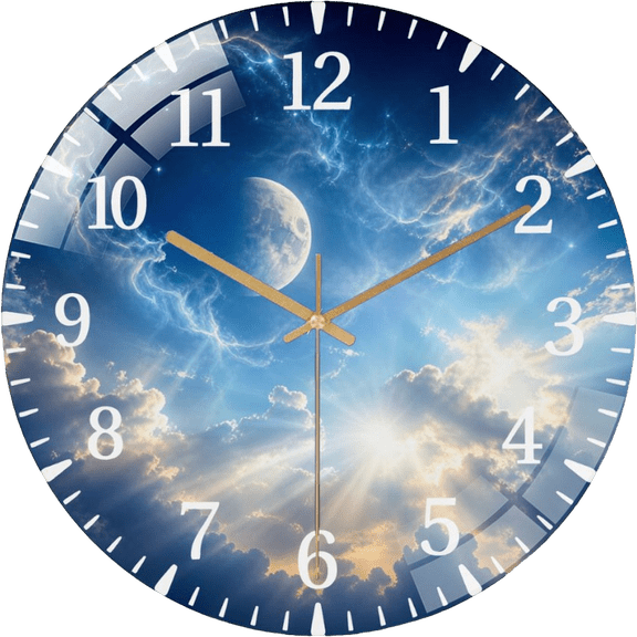 12 Inch Ethereal Daytime Moon Dreamy Celestial Sky- Artwork Decor Glass Wall Clock for Wall Decor , Office Room, Living Room Style 1212inch(3030cm)