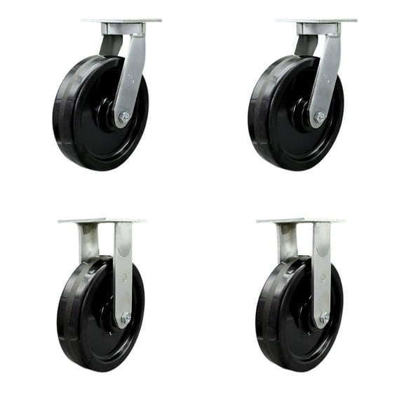 12 Inch Extra Heavy Duty Phenolic Wheel Caster Set 2 Swivel 2 Rigid Set of 4 SCC